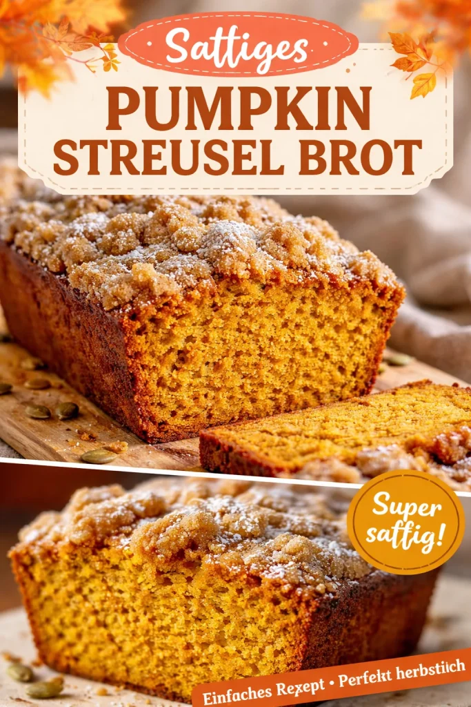 Kürbis Streuselkuchen mit goldbraunem Streuseltopping auf einem Tisch