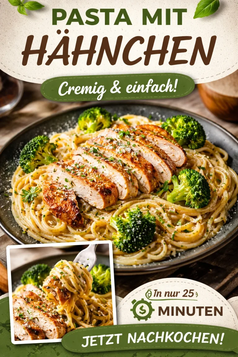 Schüssel mit Pasta Hähnchen, einer leckeren und schnellen Mahlzeit.