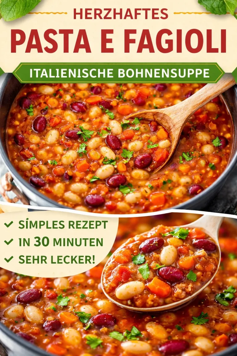 Schüssel mit Pasta und Bohnen in einer leckeren Soße