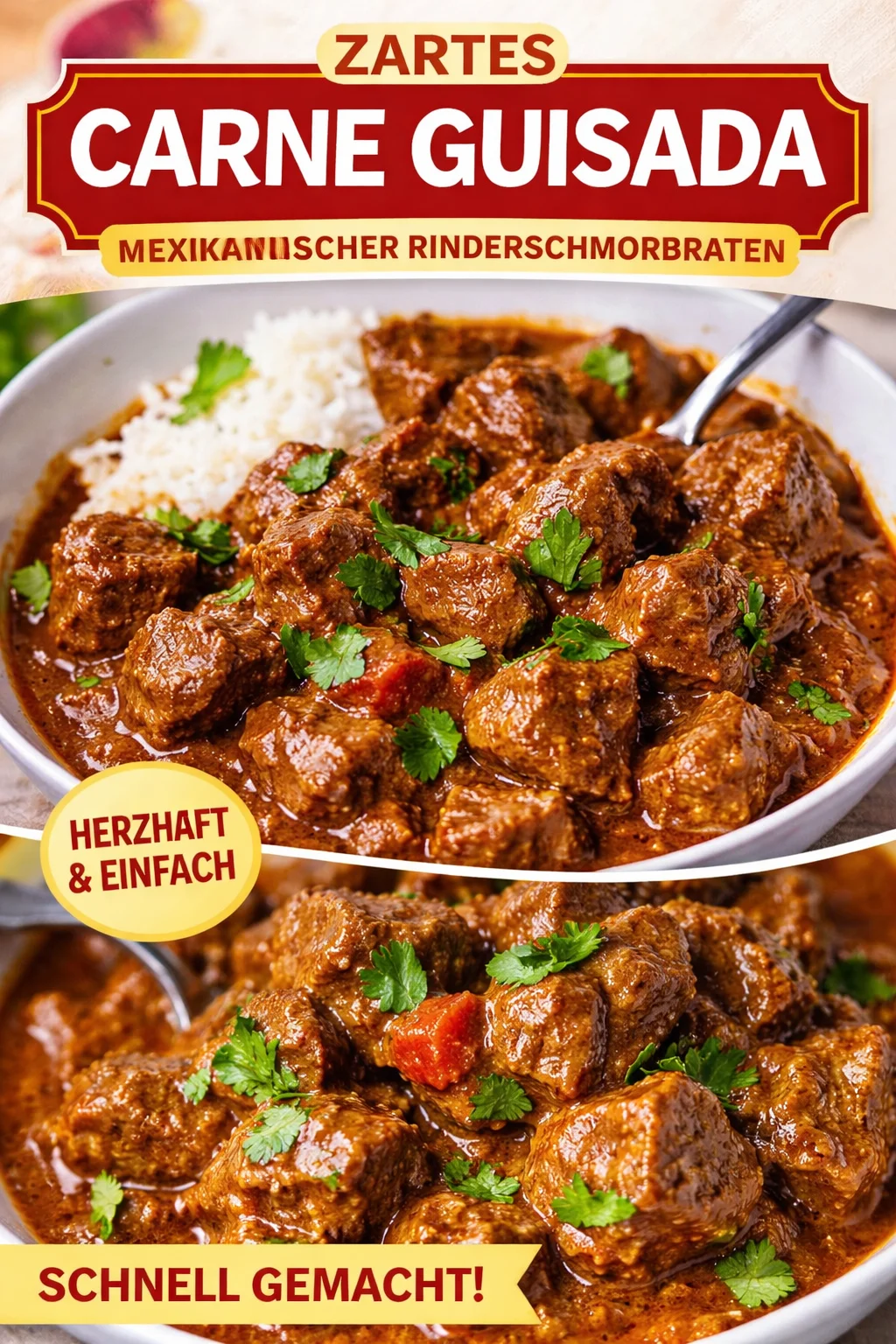 Leckeres Rindergulasch serviert mit Beilagen in einer Schüssel