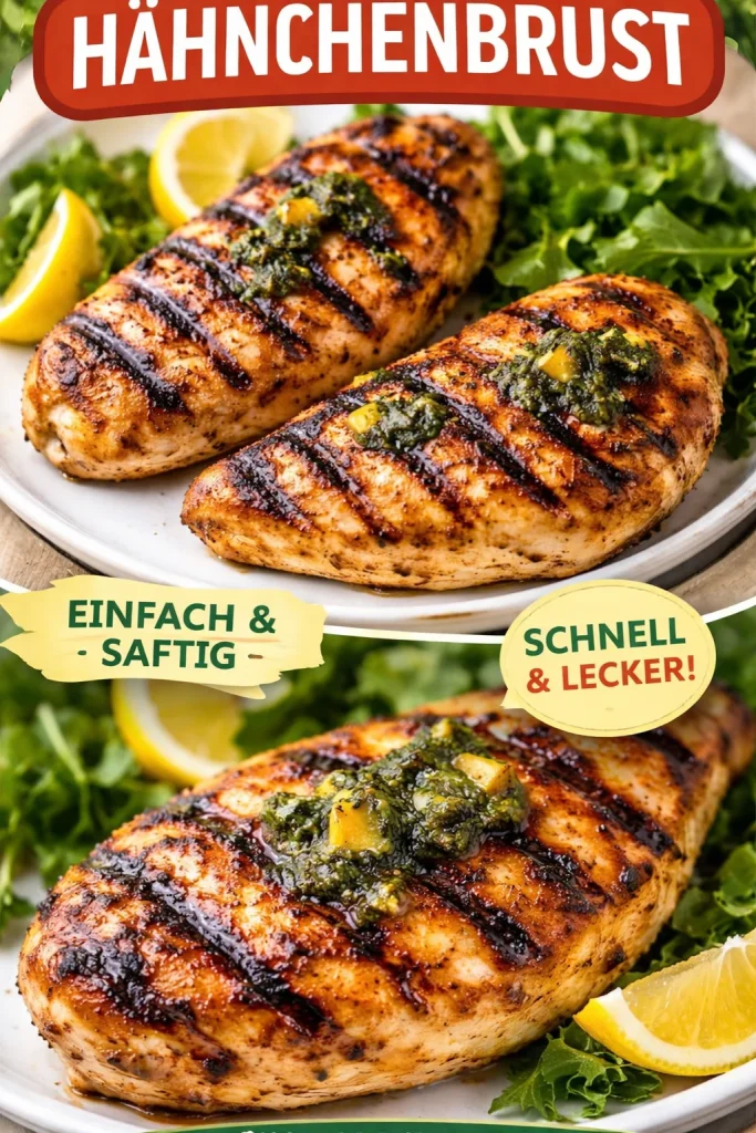 Saftige gegrillte Hähnchenbrust auf dem Grill serviert