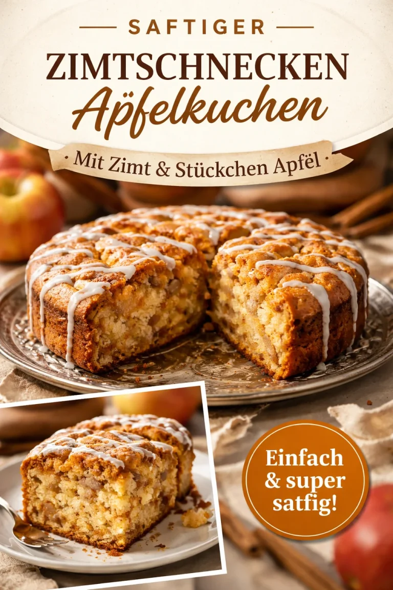 Saftiger Zimtschnecken Apfelkuchen mit Zimt und Äpfeln auf einem Teller