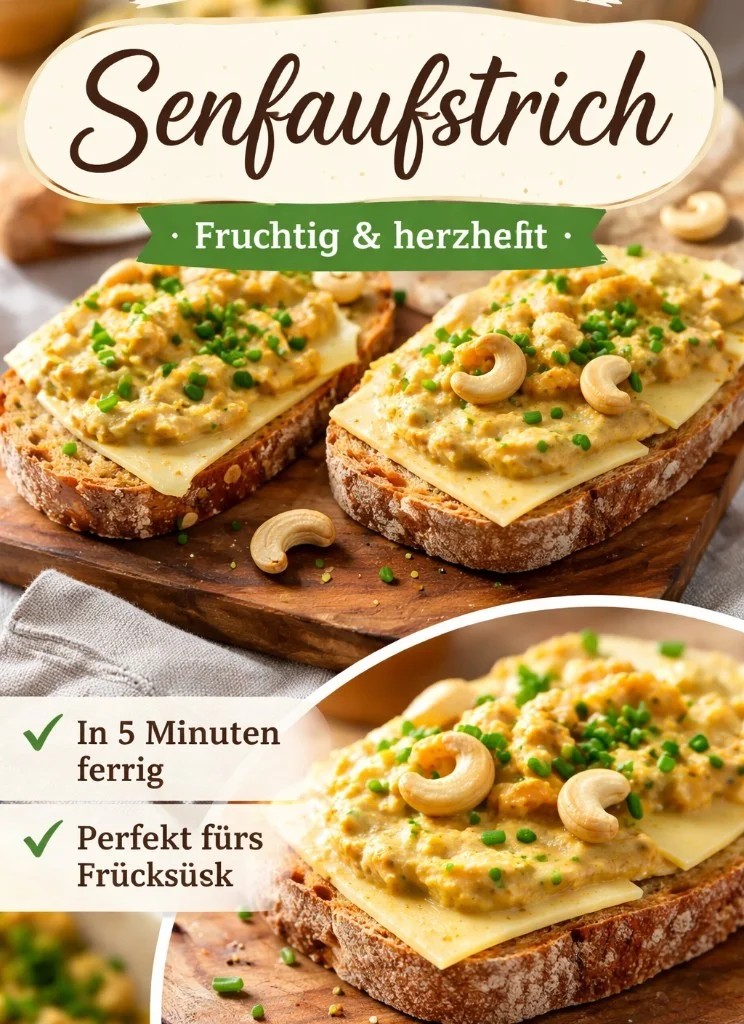 Glas mit Senfapfelaufstrich auf einem Tisch, umgeben von frischen Äpfeln und Senfsamen.