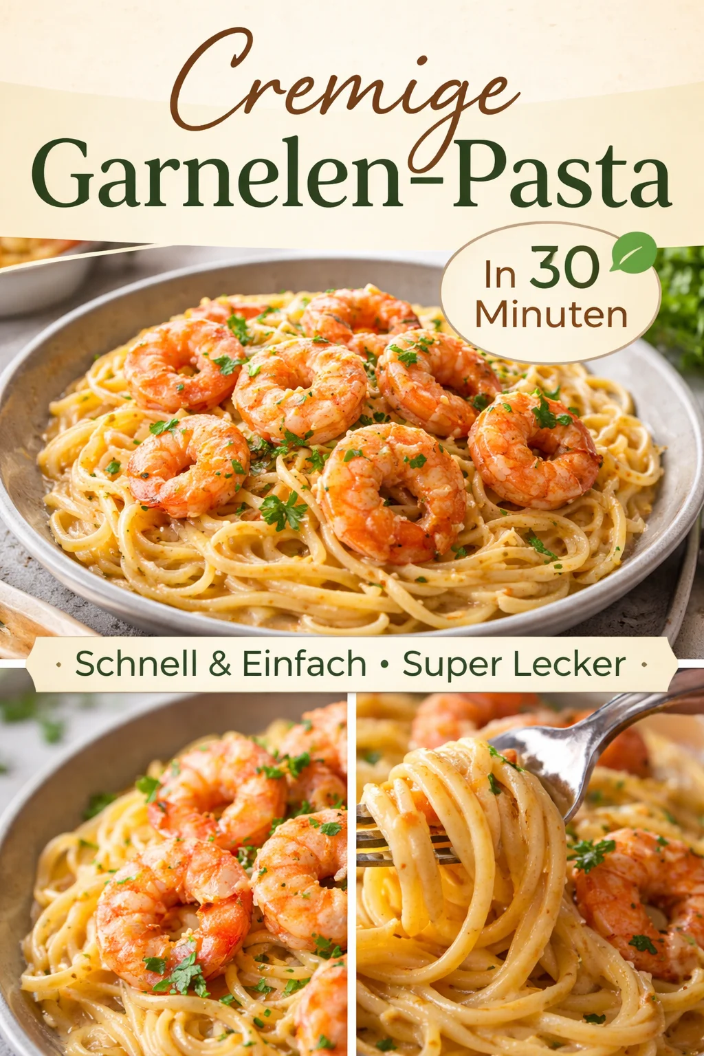 Leckere Spaghetti mit Garnelen in cremiger Frischkäsesauce