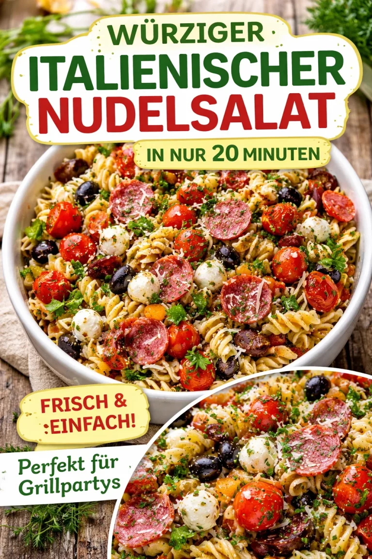 Bunter italienischer Nudelsalat mit frischen Zutaten und Kräutern