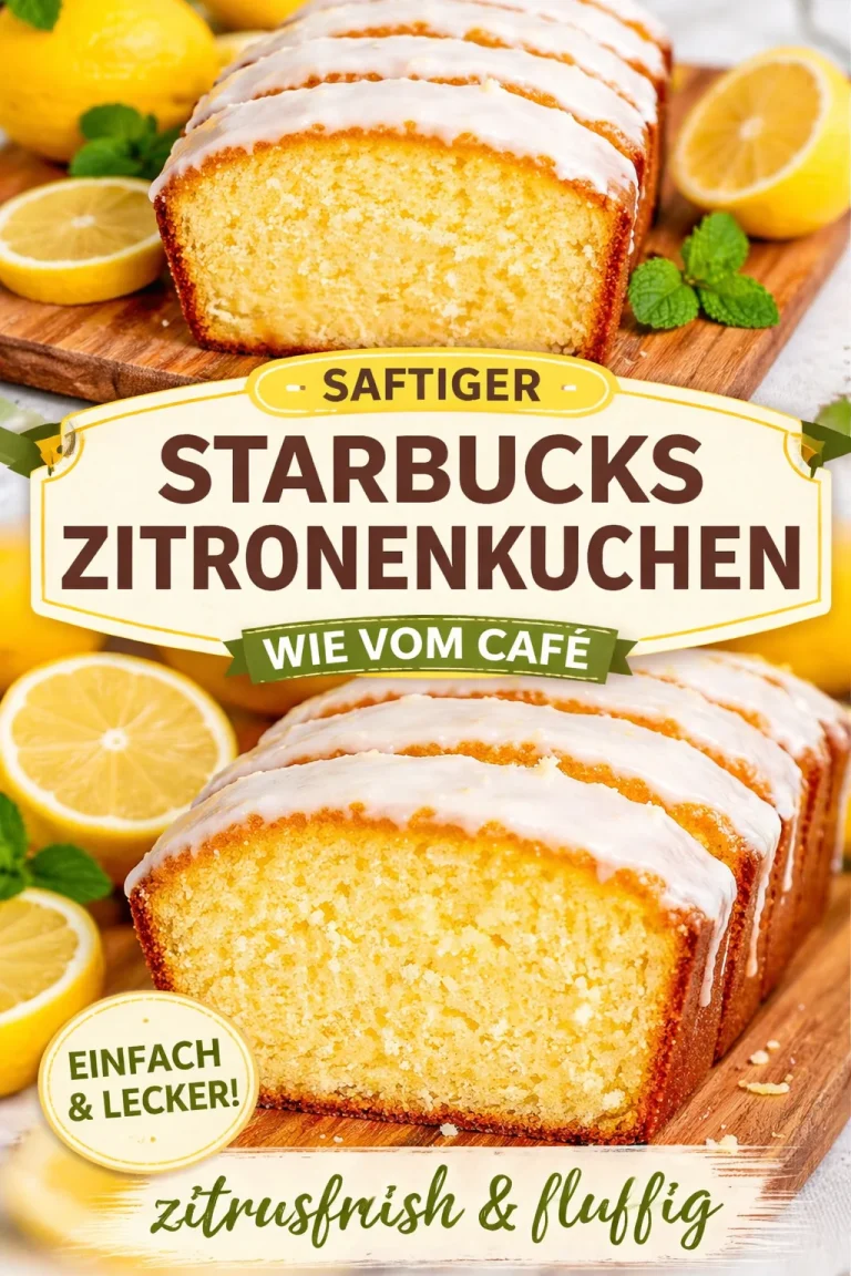 Frisches Zitronenbrot nach Starbucks Rezept auf einem Kaffeetisch serviert.