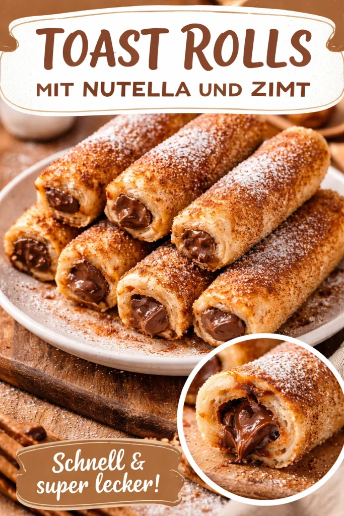 Leckere Toast Rolls gefüllt mit Nutella und bestreut mit Zimt.