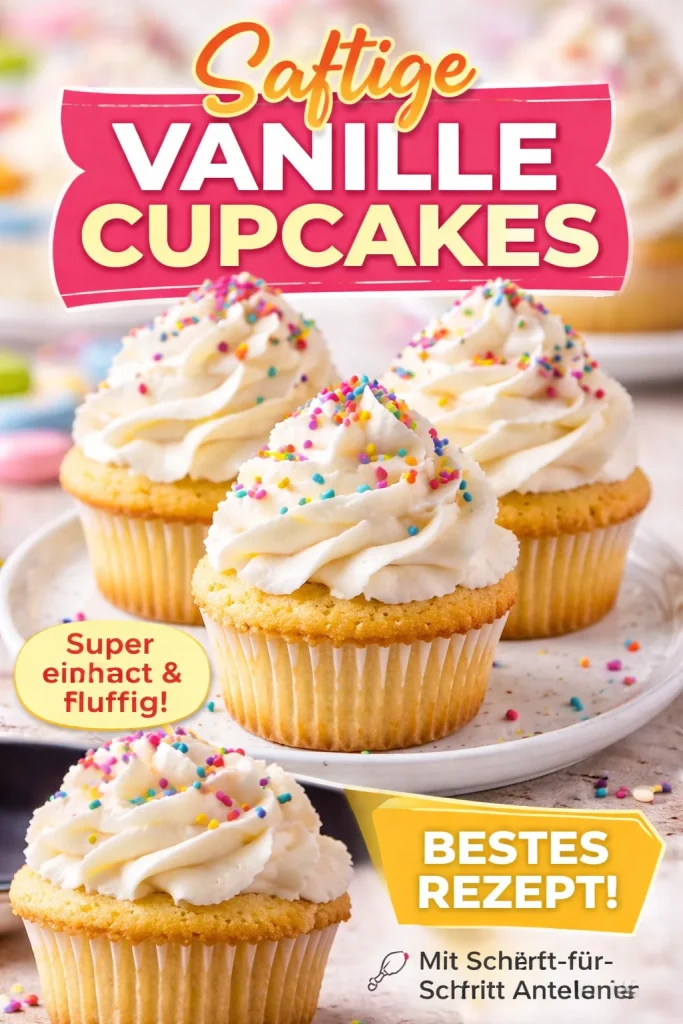 Leckere Vanillecupcakes mit cremigem Frosting auf einem eleganten Teller.