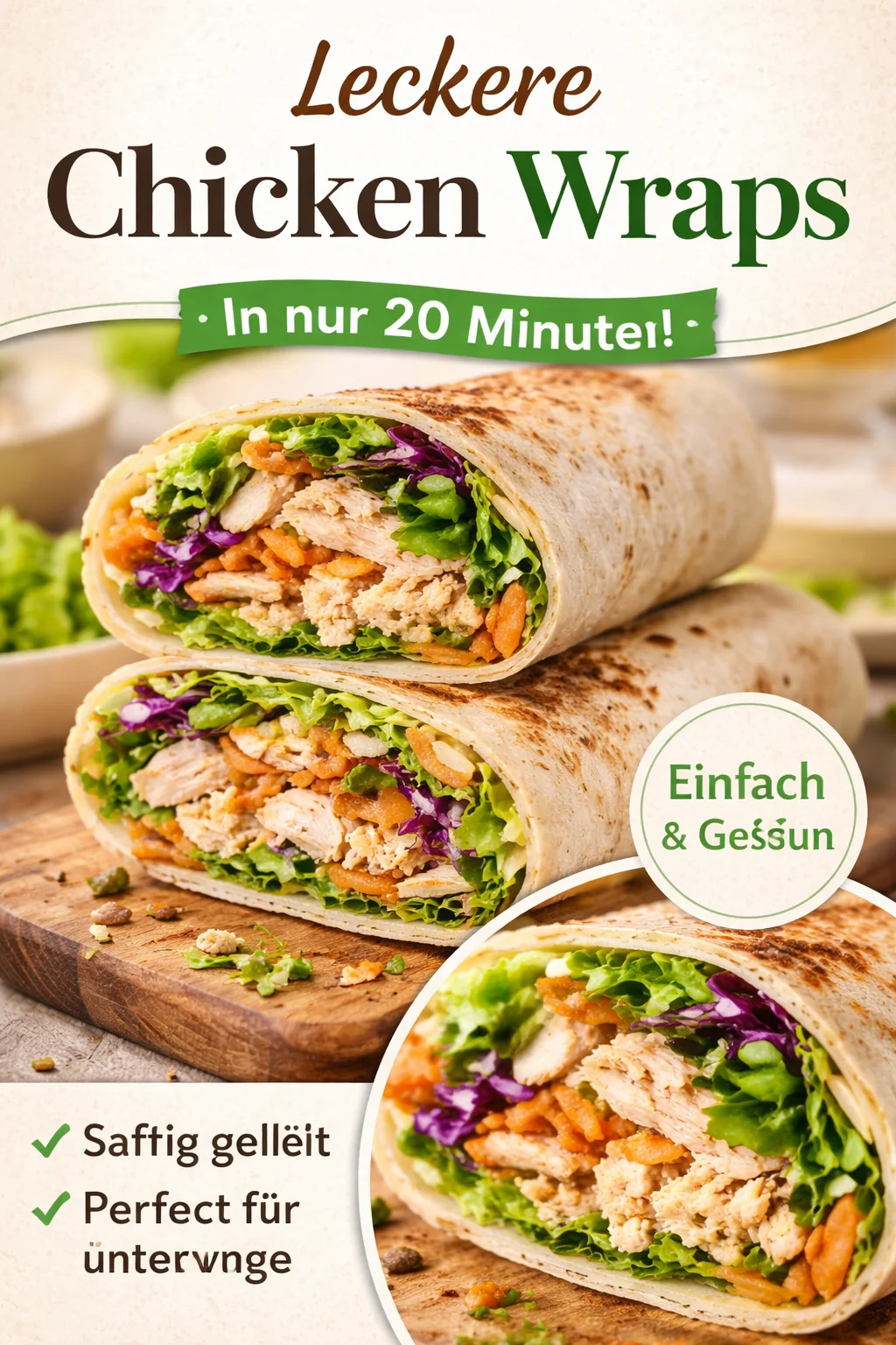 Würzige Buffalo-Hühnchen-Wraps auf einem Teller serviert