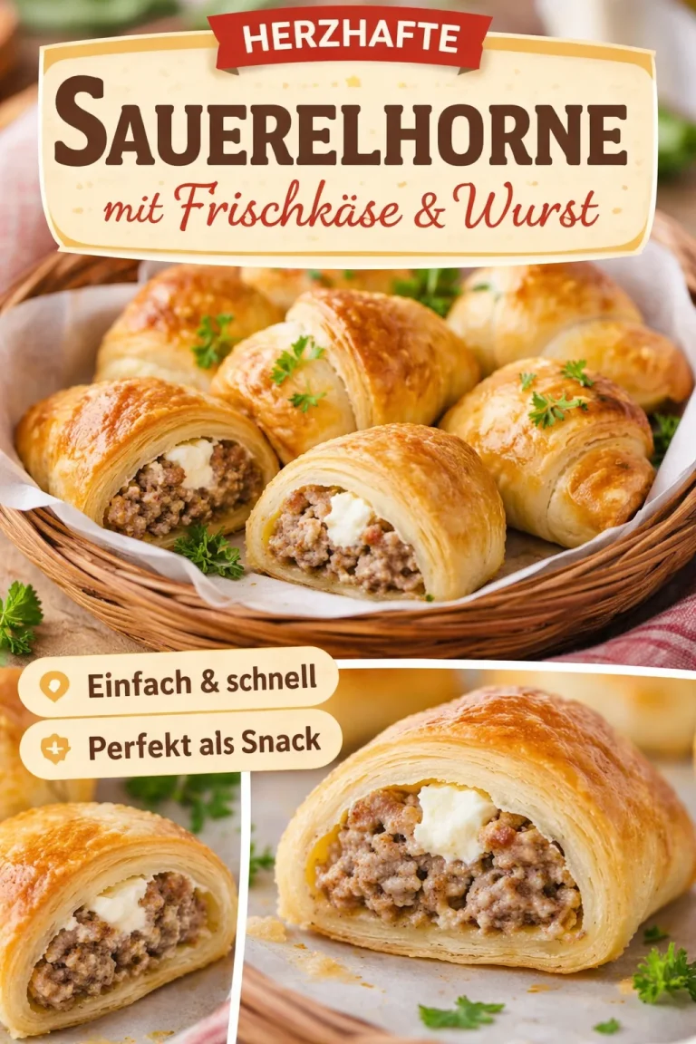 Wurst-Frischkäse-Croissant-Röllchen auf einem Teller serviert