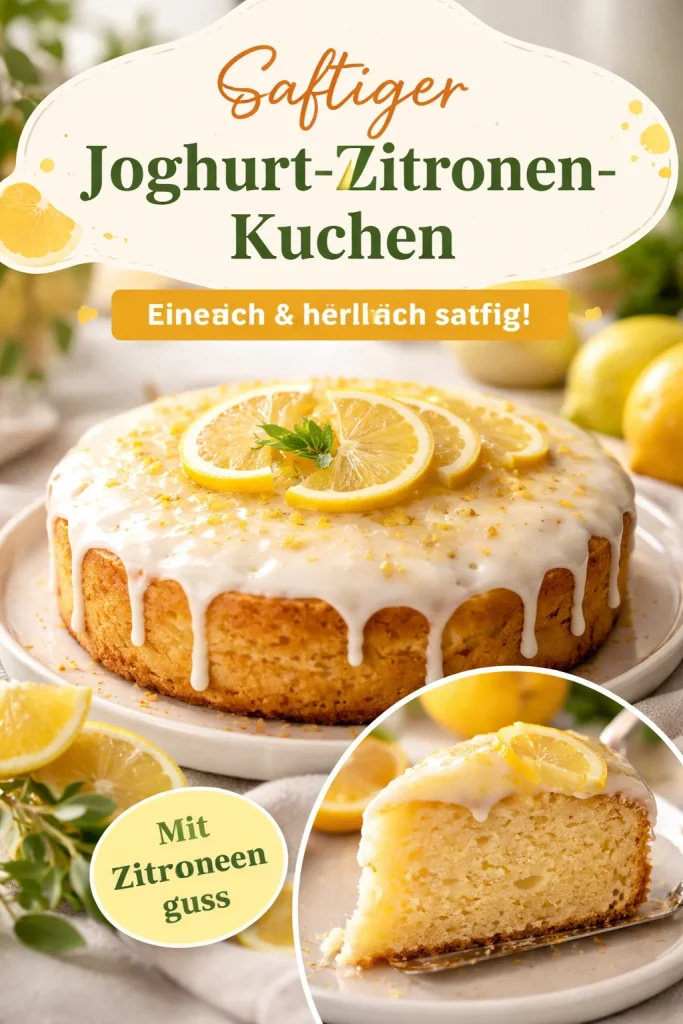Zitronen-Yogurt-Gugelhupf auf einem Kuchenteller, frisch gebacken