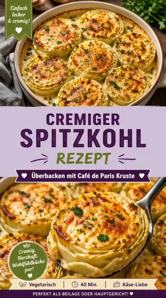 Cremig gebackener Spitzkohl mit Café de Paris Kruste auf einem Teller