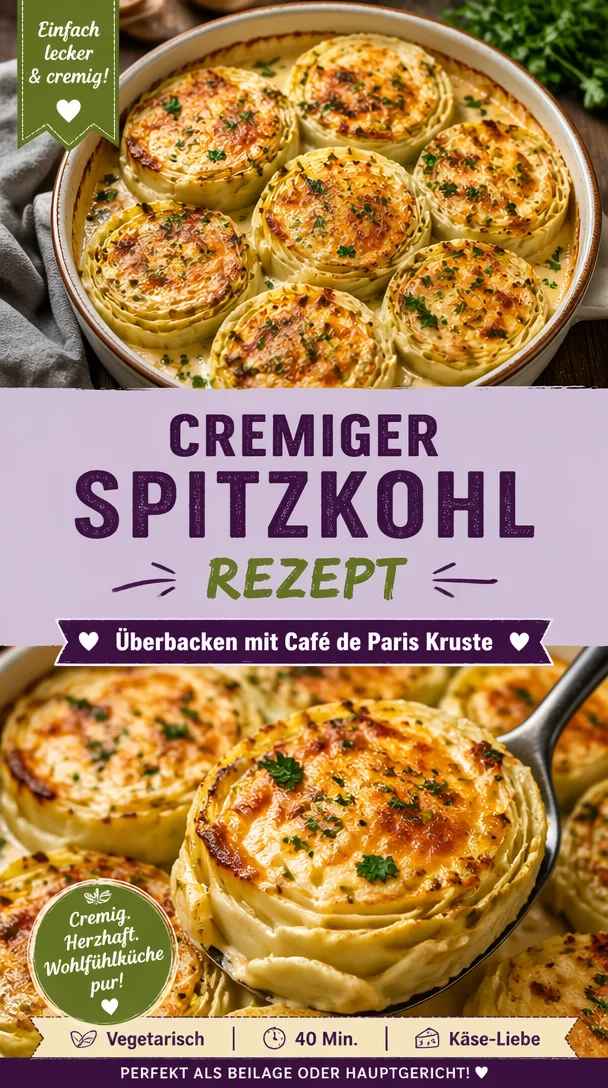 Cremig gebackener Spitzkohl mit Café de Paris Kruste auf einem Teller