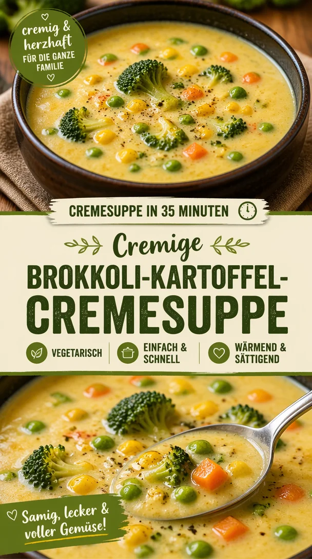 Cremige Brokkoli-Kartoffel-Cremesuppe in einer Schüssel serviert