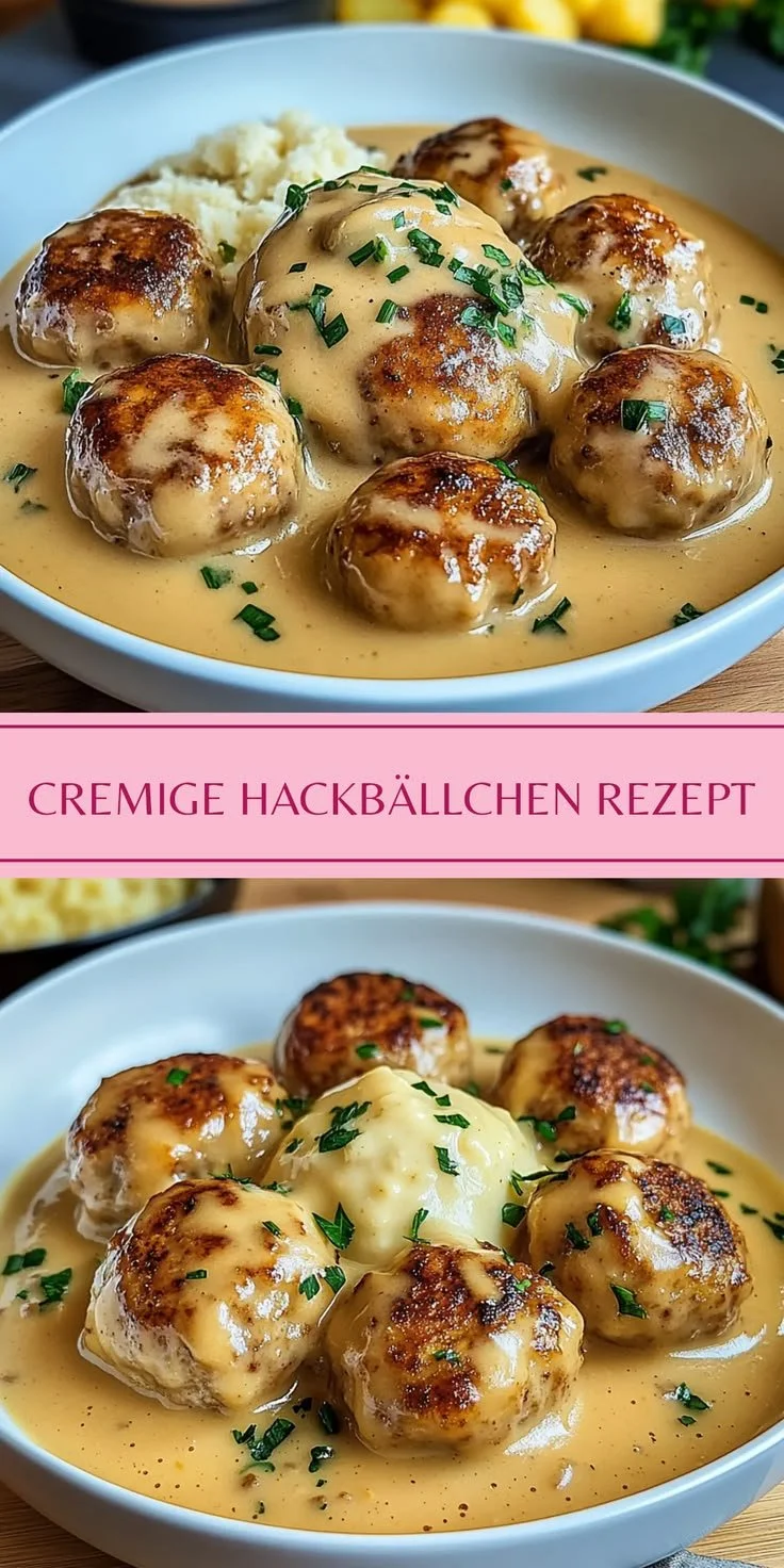 Cremige Hackbällchen in Sauce mit Kartoffelpüree