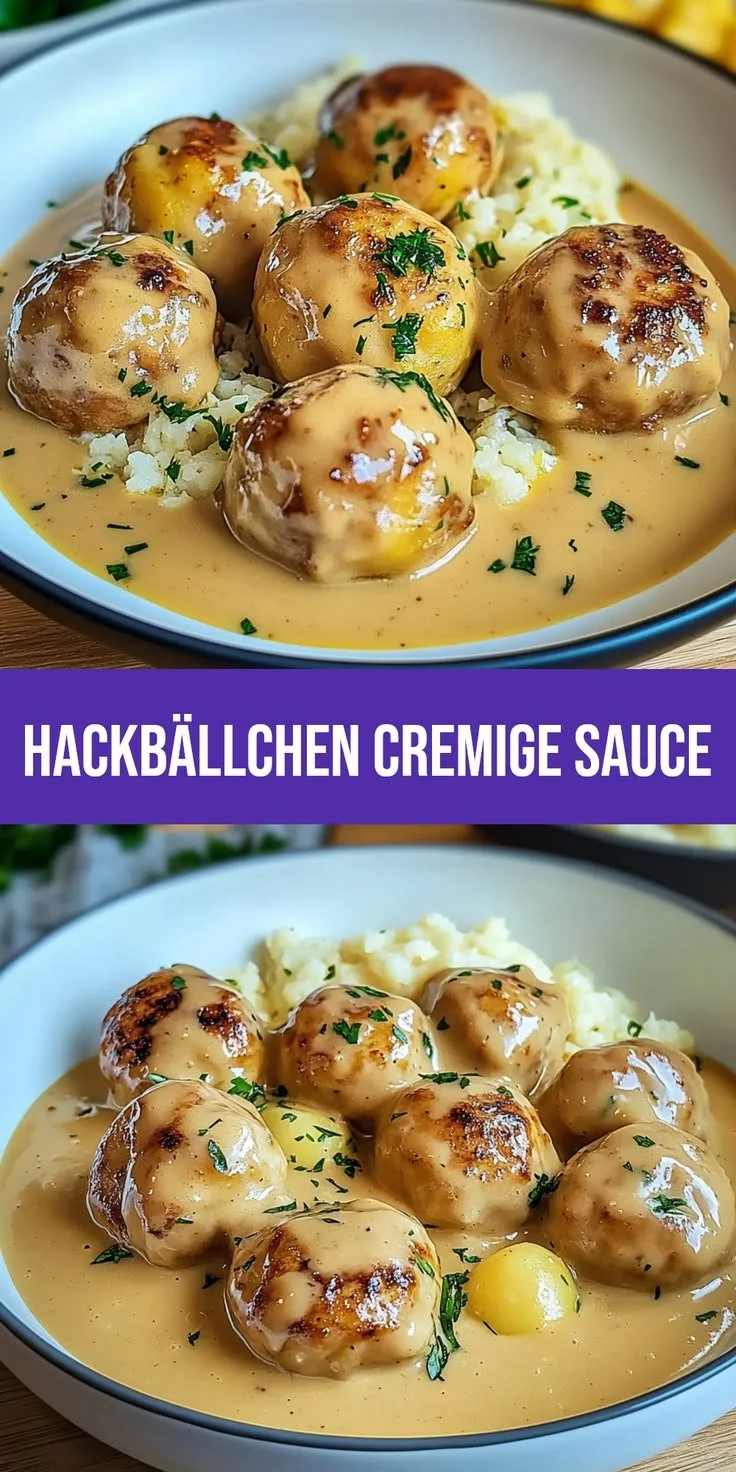Cremige Hackbällchen in Sauce mit Kartoffelpüree