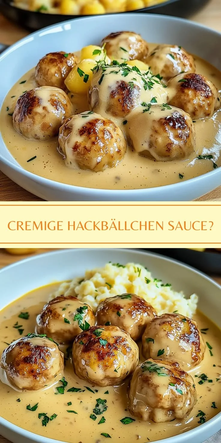 Cremige Hackbällchen in Sauce mit Kartoffelpüree