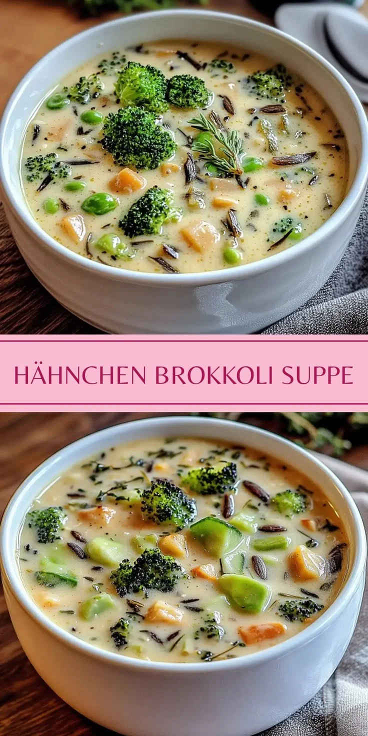 Cremige Hähnchen Brokkoli Wildreis Suppe