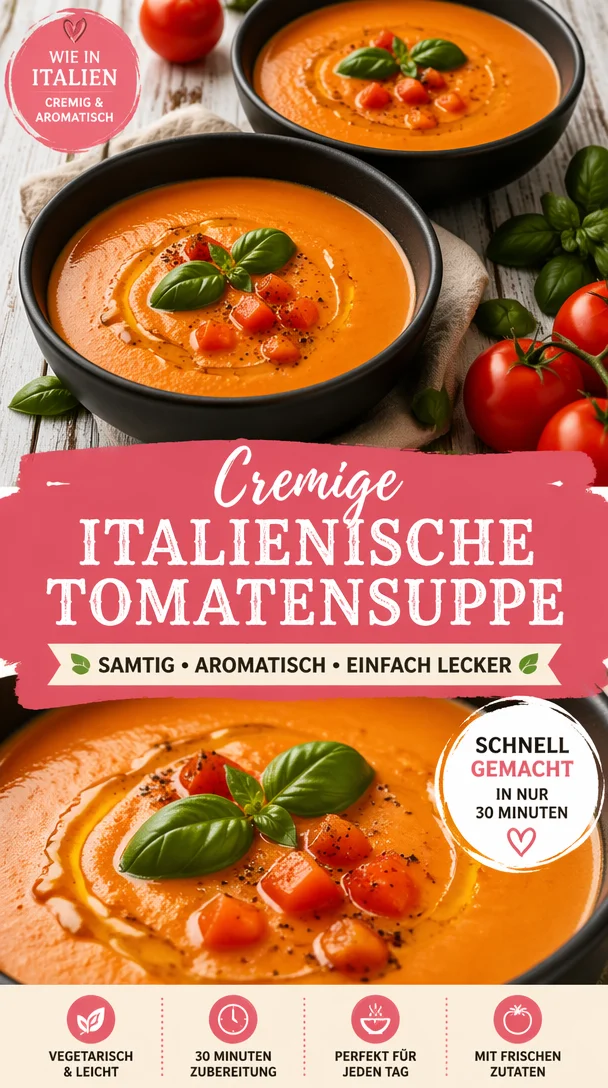 Cremige italienische Tomatensuppe in einer Schüssel mit frischen Kräutern