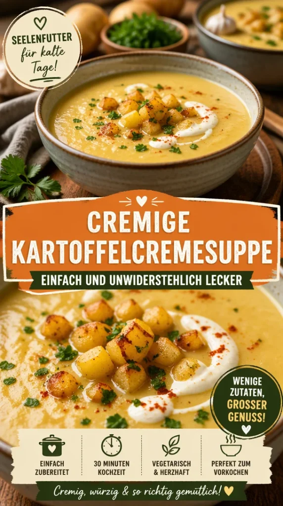 Schale mit cremiger Kartoffelcremesuppe, perfekt für kalte Tage