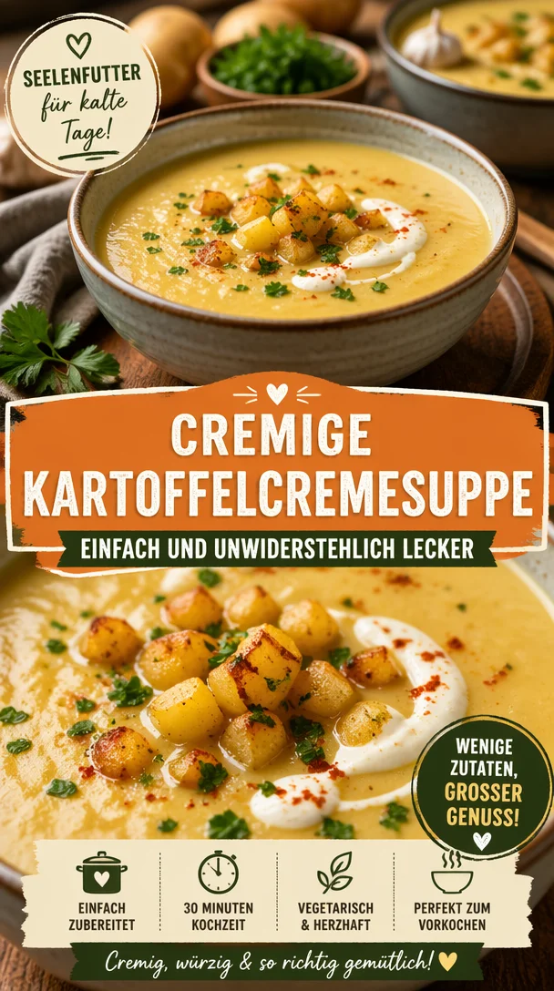 Schale mit cremiger Kartoffelcremesuppe, perfekt für kalte Tage