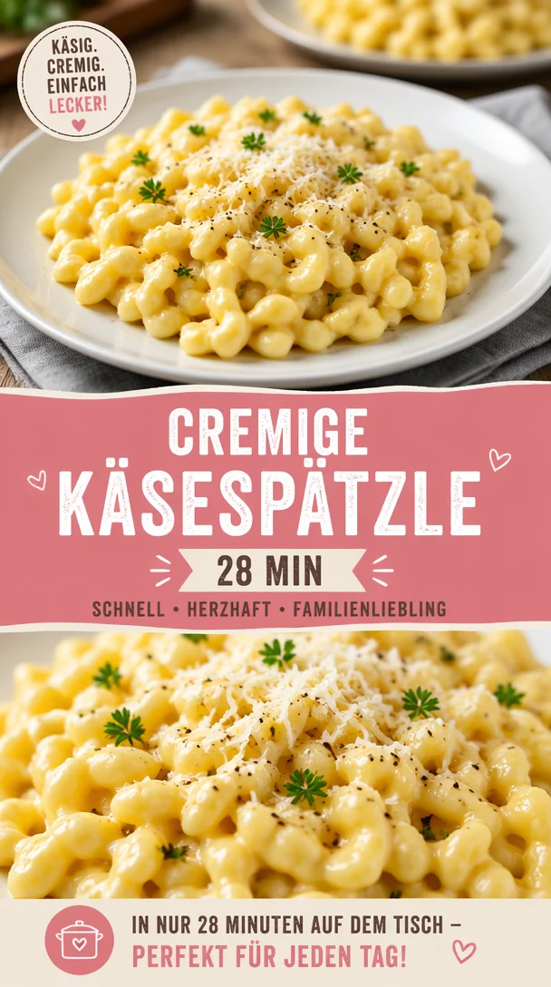 Cremige Käsespätzle mit Käse und Zwiebeln in einer Schüssel serviert