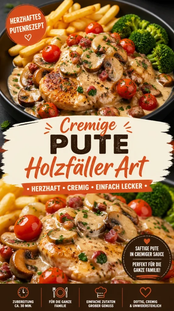 Cremige Pute Holzfäller Art – ein schmackhaftes und cremiges Rezept für Putenliebhaber.