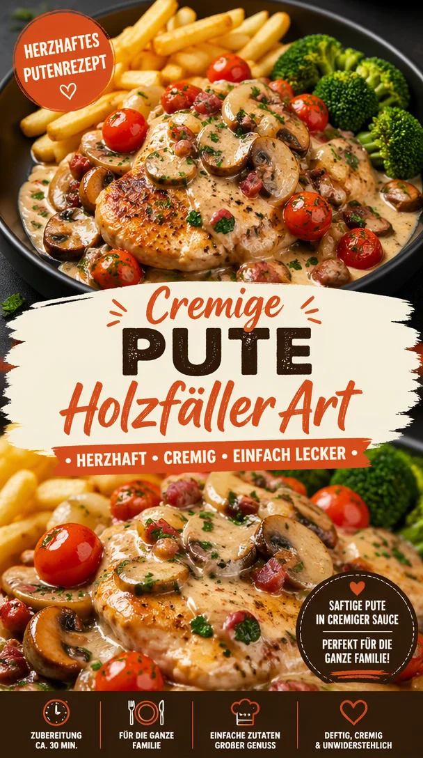 Cremige Pute Holzfäller Art – ein schmackhaftes und cremiges Rezept für Putenliebhaber.