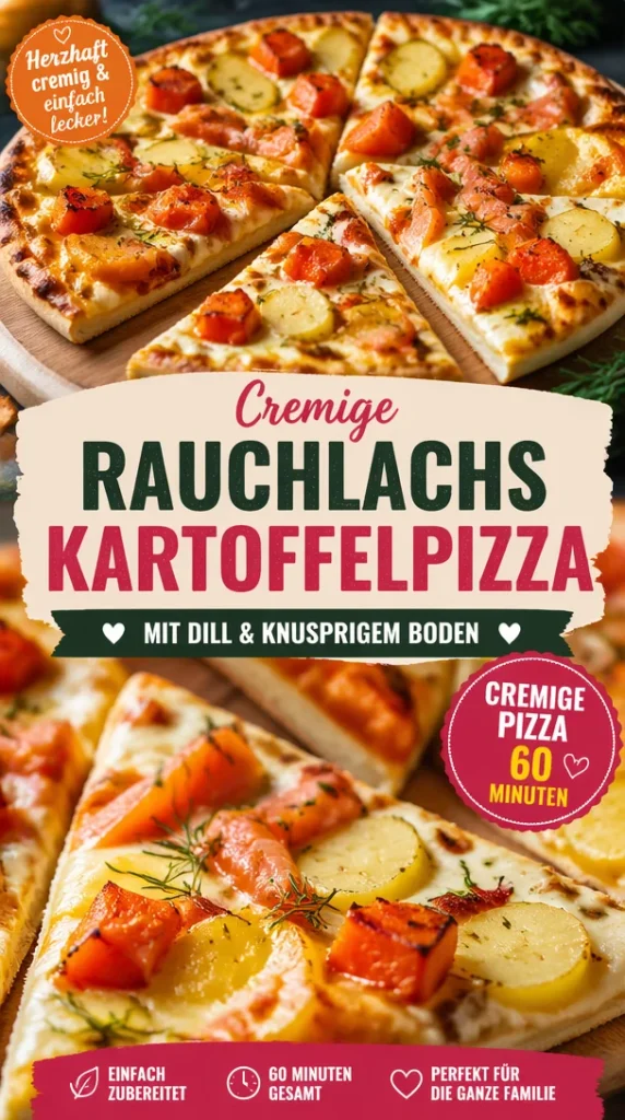 Cremige Rauchlachs Kartoffelpizza mit frischen Zutaten und leckerem Belag.