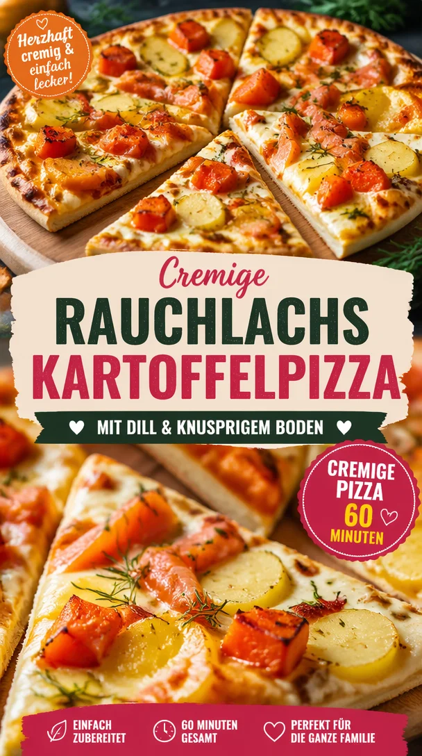 Cremige Rauchlachs Kartoffelpizza mit frischen Zutaten und leckerem Belag.