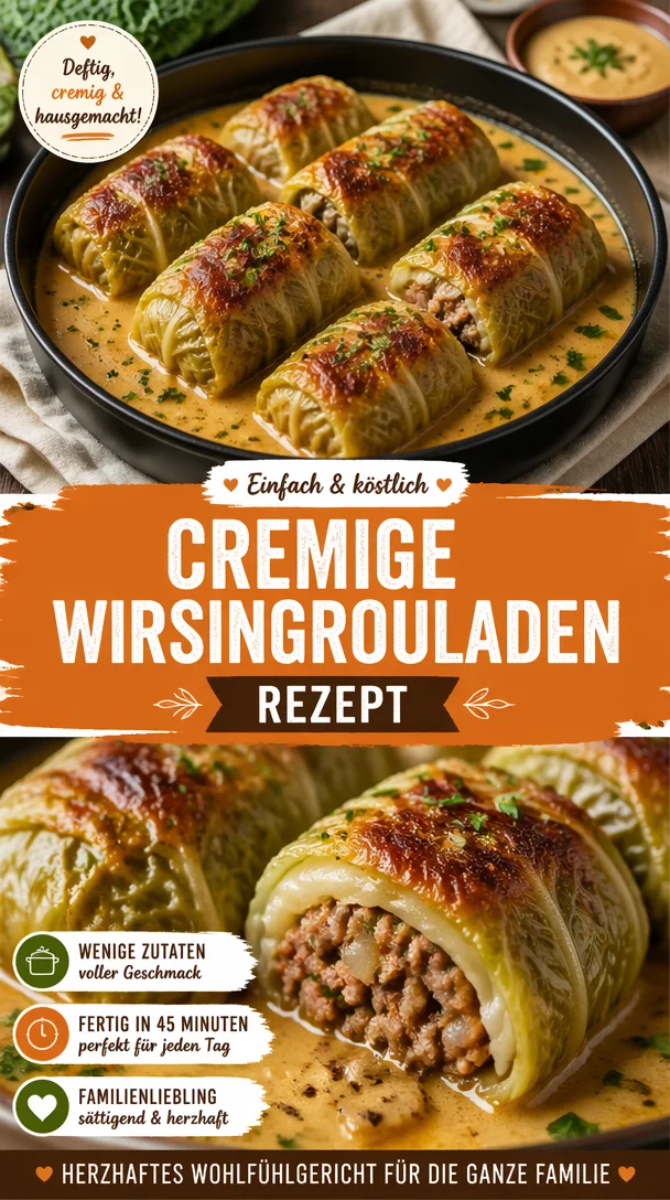 Cremige Wirsingrouladen mit Hackfleisch auf einem Teller serviert