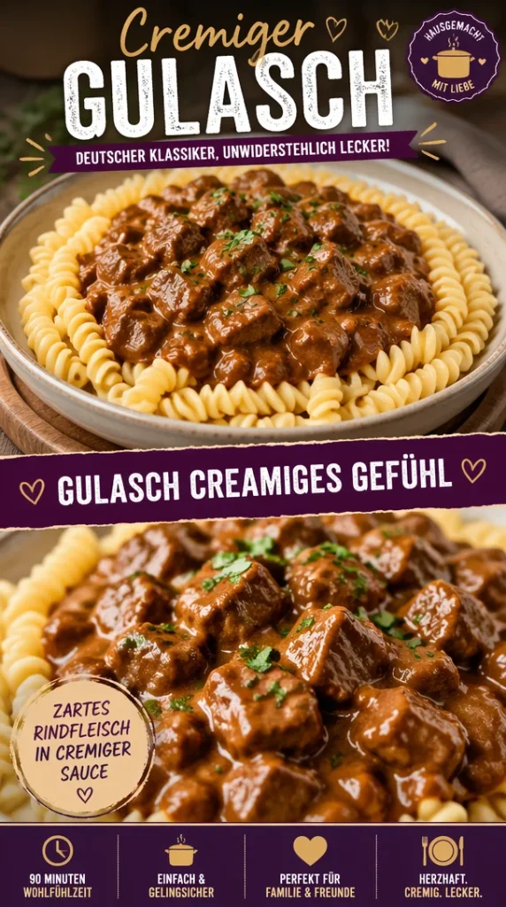 Cremiger deutscher Gulasch mit saftigem Fleisch und frischen Gewürzen