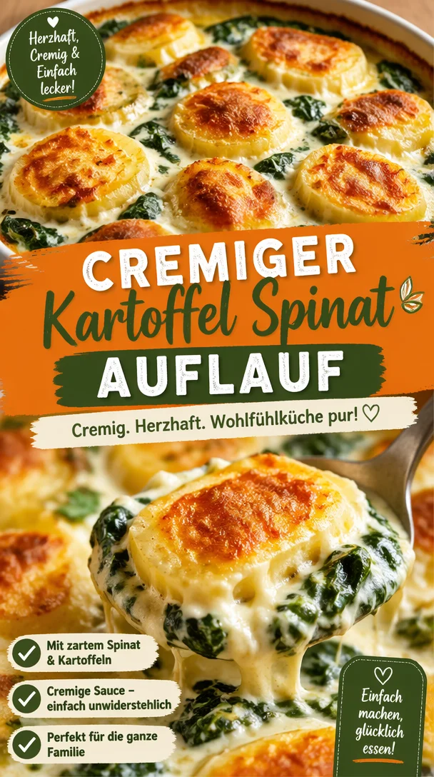 Cremiger Kartoffel Spinat Auflauf mit Käse überbacken