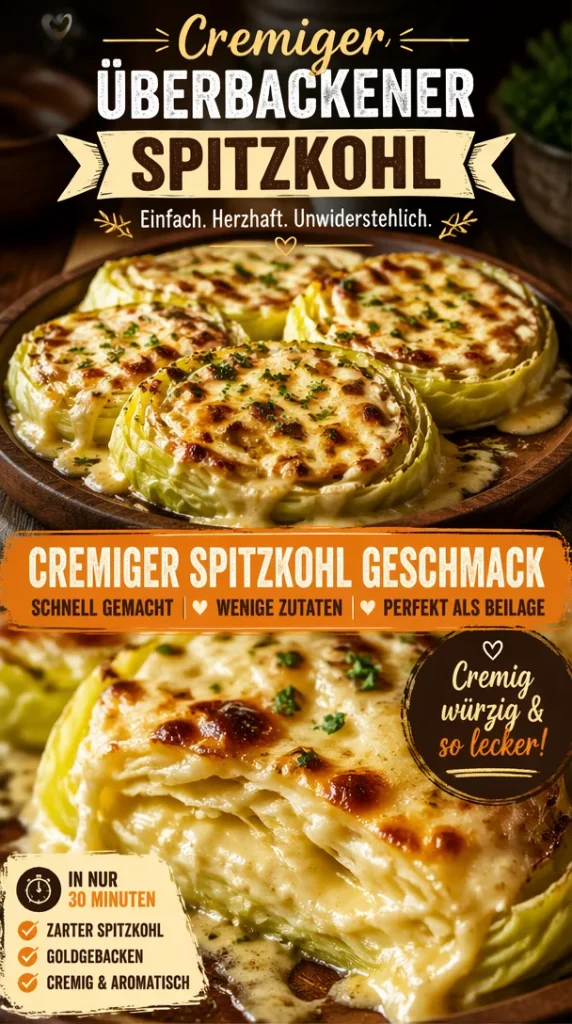 Cremiger überbackener Spitzkohl im Ofen gebacken