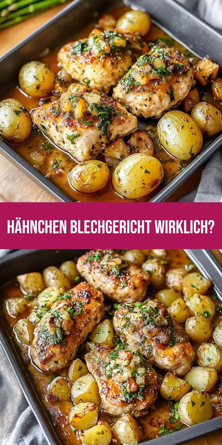 Cremiges Blechgericht mit Hähnchen, Bohnen und Kartoffeln