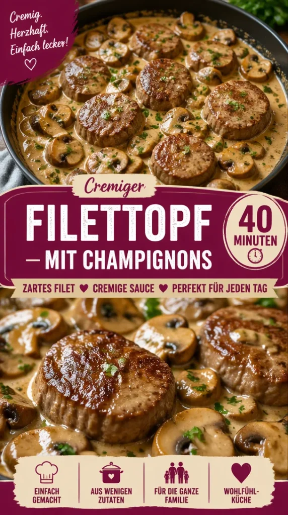 Filettopf mit Champignons, ein köstliches Gericht für jeden Anlass.