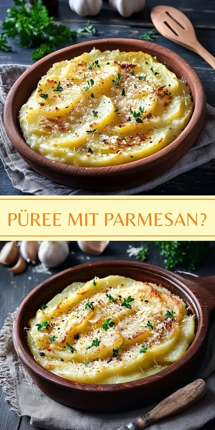 Gebackenes Kartoffelpüree mit Parmesan und Knoblauch