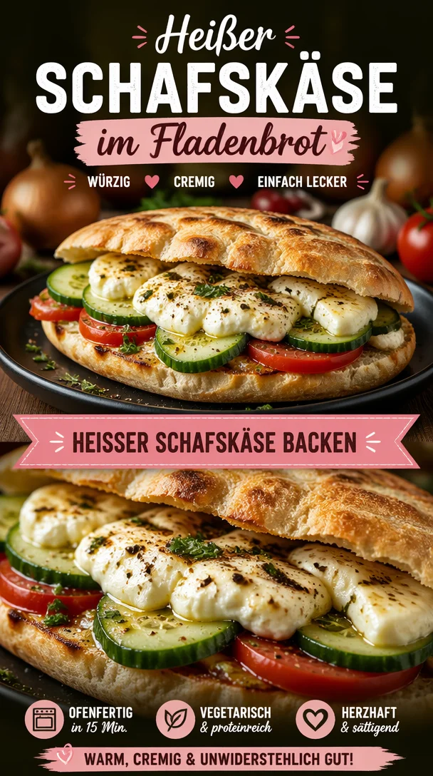 Heißer Schafskäse im Fladenbrot serviert mit frischen Kräutern