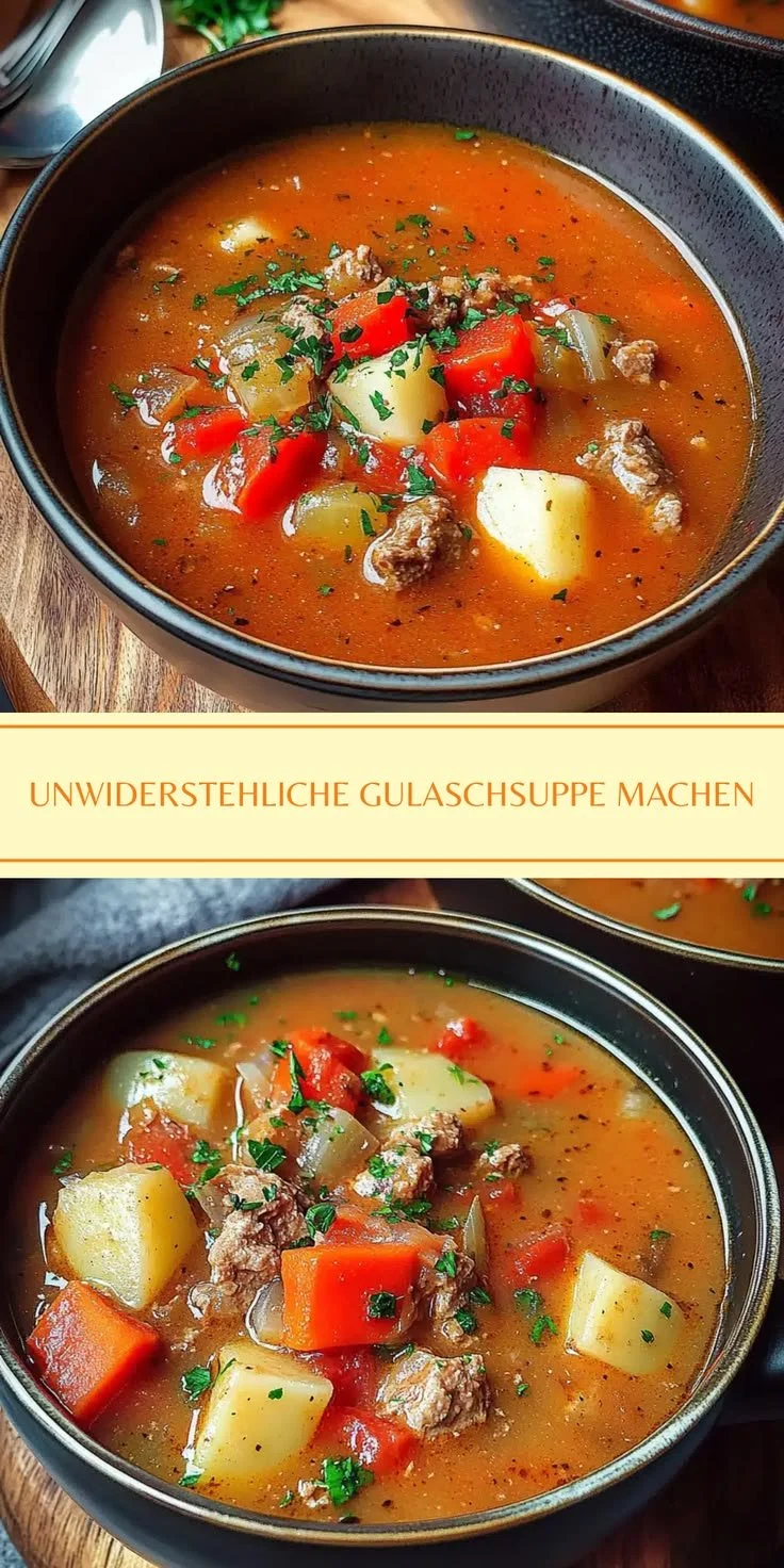 Herzhafte Deftige Gulaschsuppe für kalte Tage