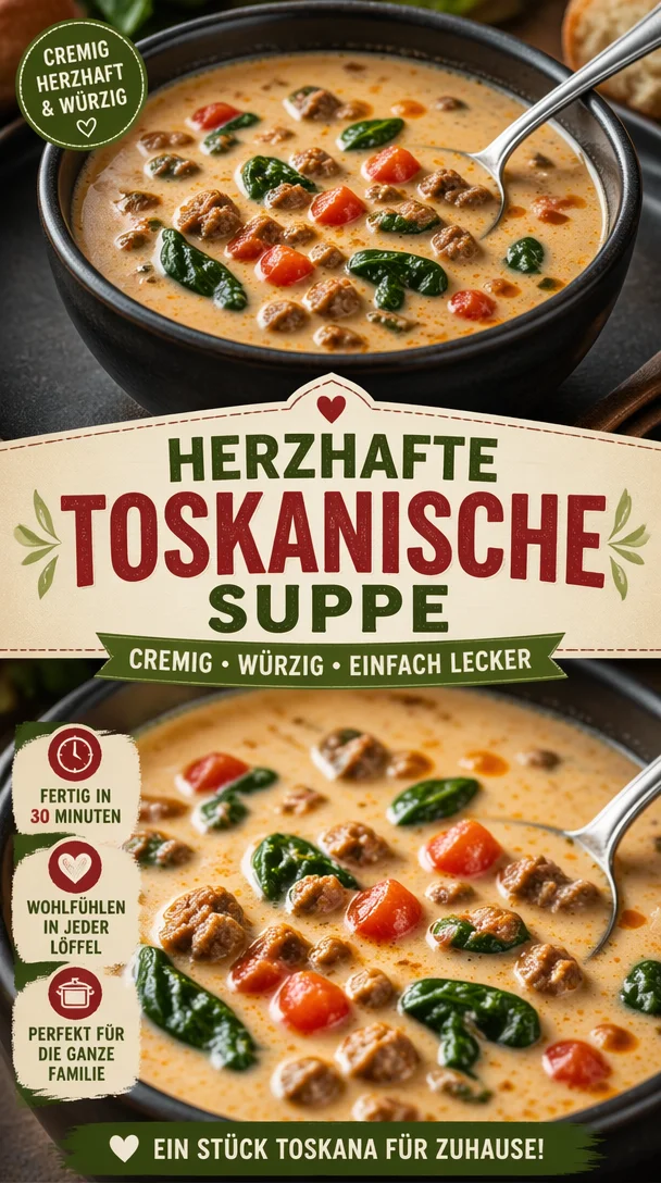 Herzhafte toskanische Suppe in einer Schüssel, garniert mit frischen Kräutern.