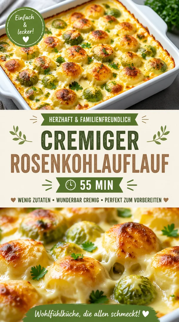 Herzhafter Rosenkohlauflauf mit Kartoffeln und Käse aus dem Ofen