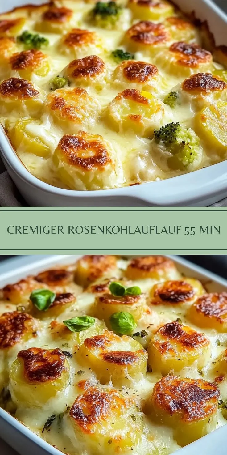 Herzhafter Rosenkohlauflauf mit Kartoffeln und Käse