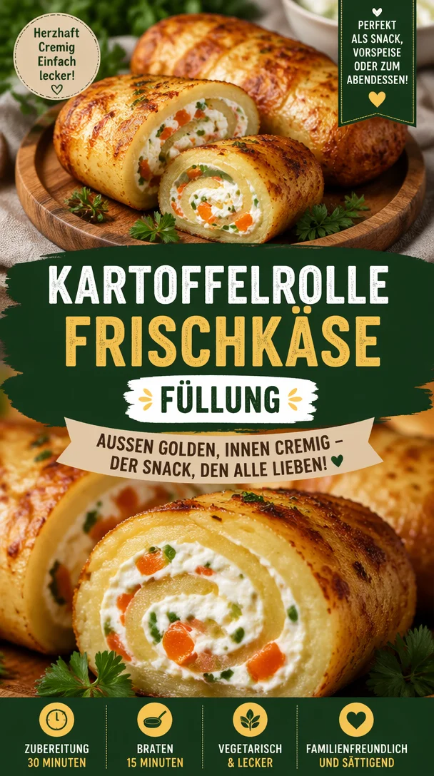 Leckere Kartoffelrolle mit Frischkäse-Füllung auf einem Teller