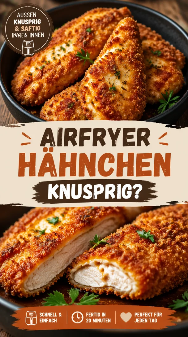 Knusprige panierte Hähnchenbrust aus dem Airfryer auf einem Teller serviert