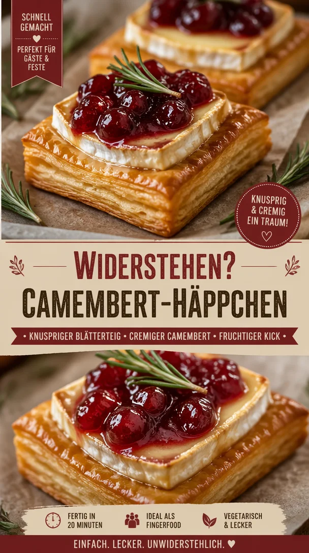 Knusprige Blätterteig-Häppchen gefüllt mit Camembert aus dem Ofen