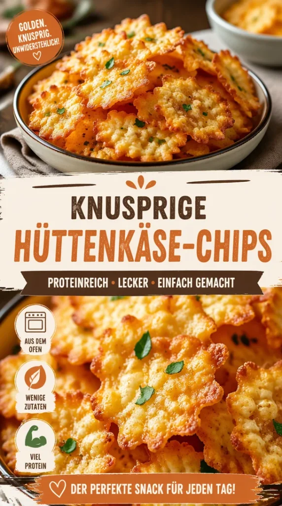 Knusprige Hüttenkäse-Chips auf einem Teller, idealer Snack.