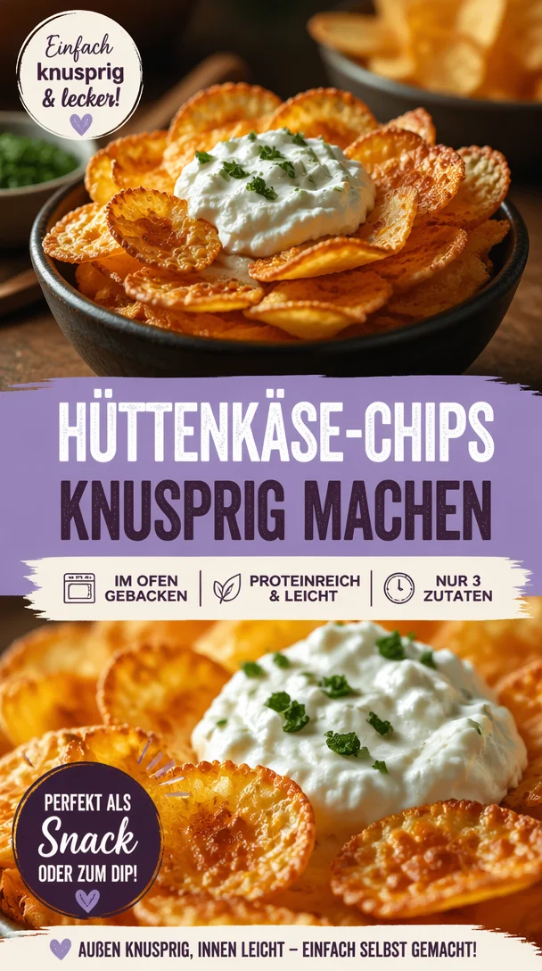 Knusprige Hüttenkäse-Chips auf einem weißen Teller angerichtet