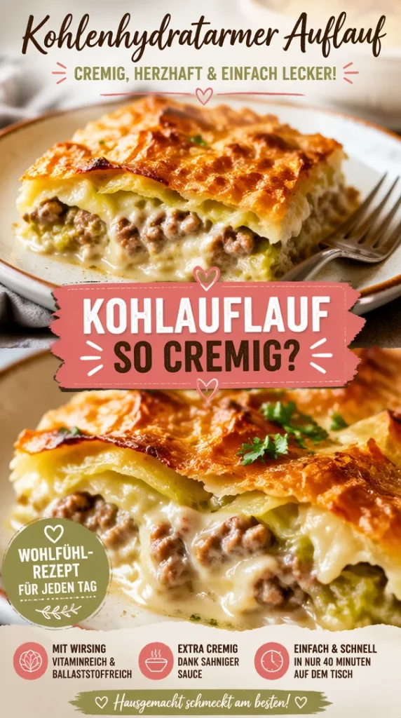 Kohl Auflauf mit niedrigem Wassergehalt serviert auf einem Teller