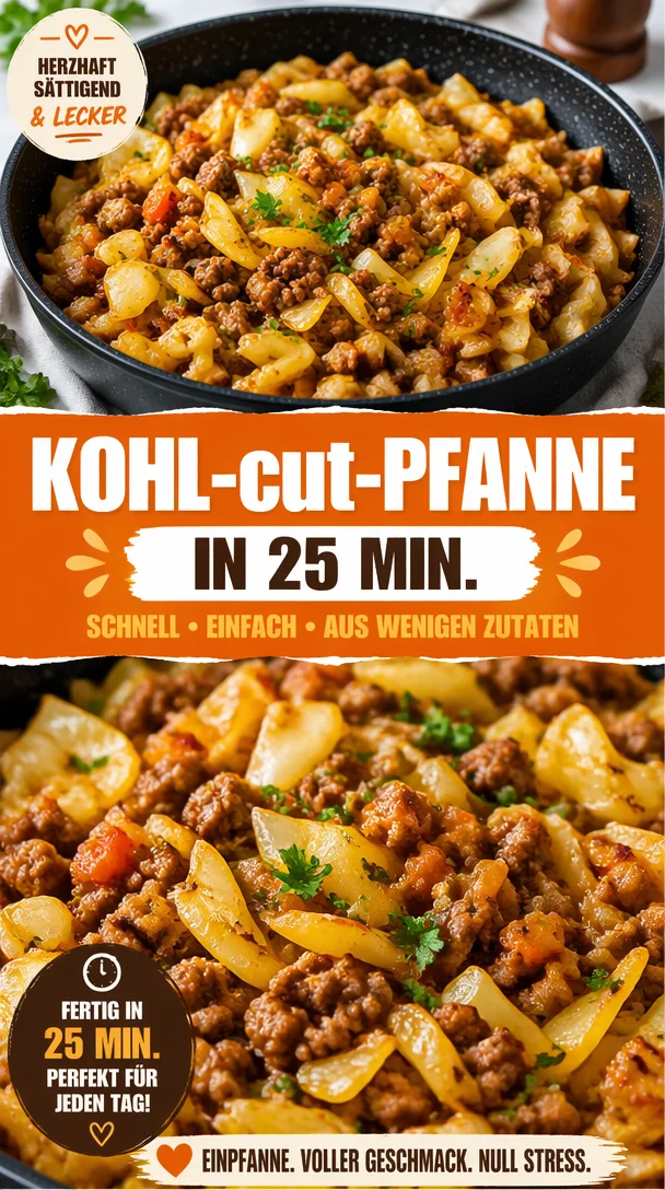 Leckere Kohl-Hack-Pfanne auf einem Teller mit frischen Zutaten