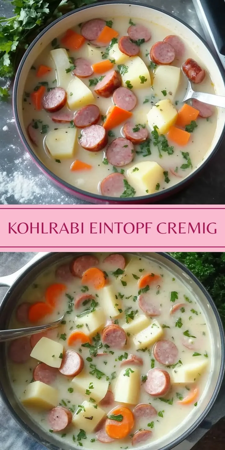 Kohlrabi Kartoffel Mohren Eintopf mit Käseglück